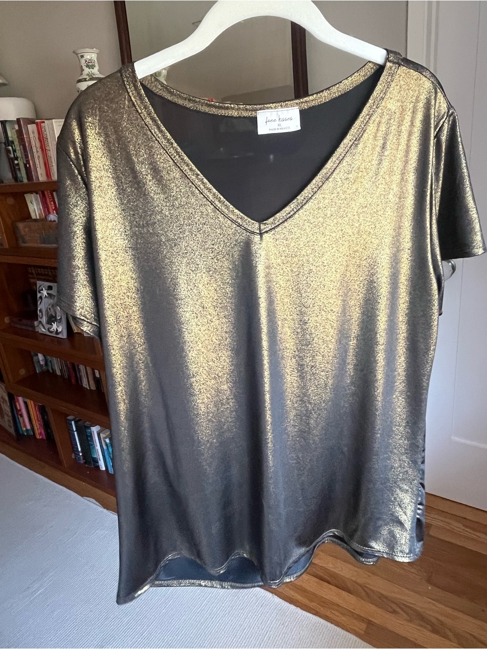Free Kisses Metallic Gold V-Neck Blouse